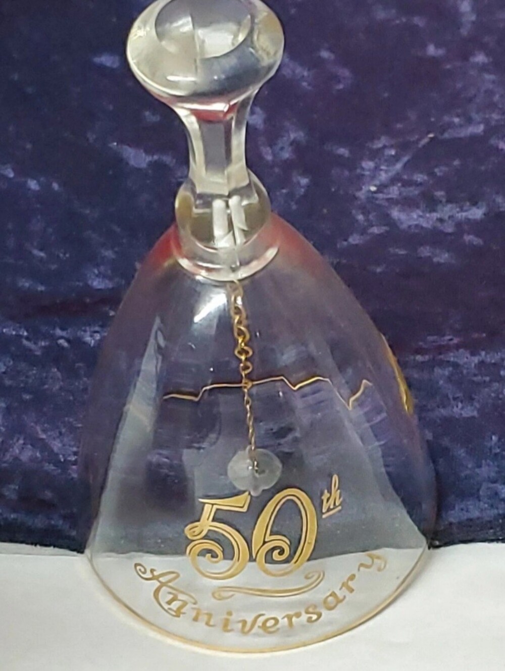 Clear Glass Wedding 50th Anniversary Bell with Gilded Accents 5" Lotus 22 Karat
